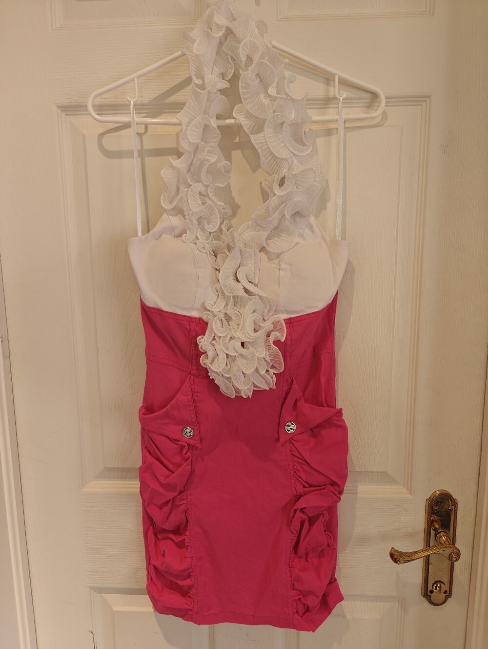 ENTRY Pink And White Ruffled Halter Mini Dress Y2K